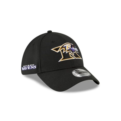 Black Baltimore Ravens Hat - New Era NFL Logo Mix 39THIRTY Stretch Fit Caps USA4629578